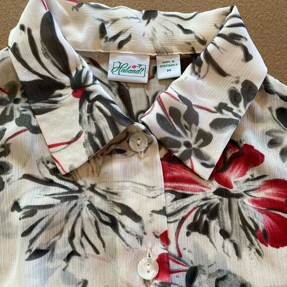 Vintage Blouse Sheer Button Up Shirt Floral Print Top Size Medium - Picture 4 of 6